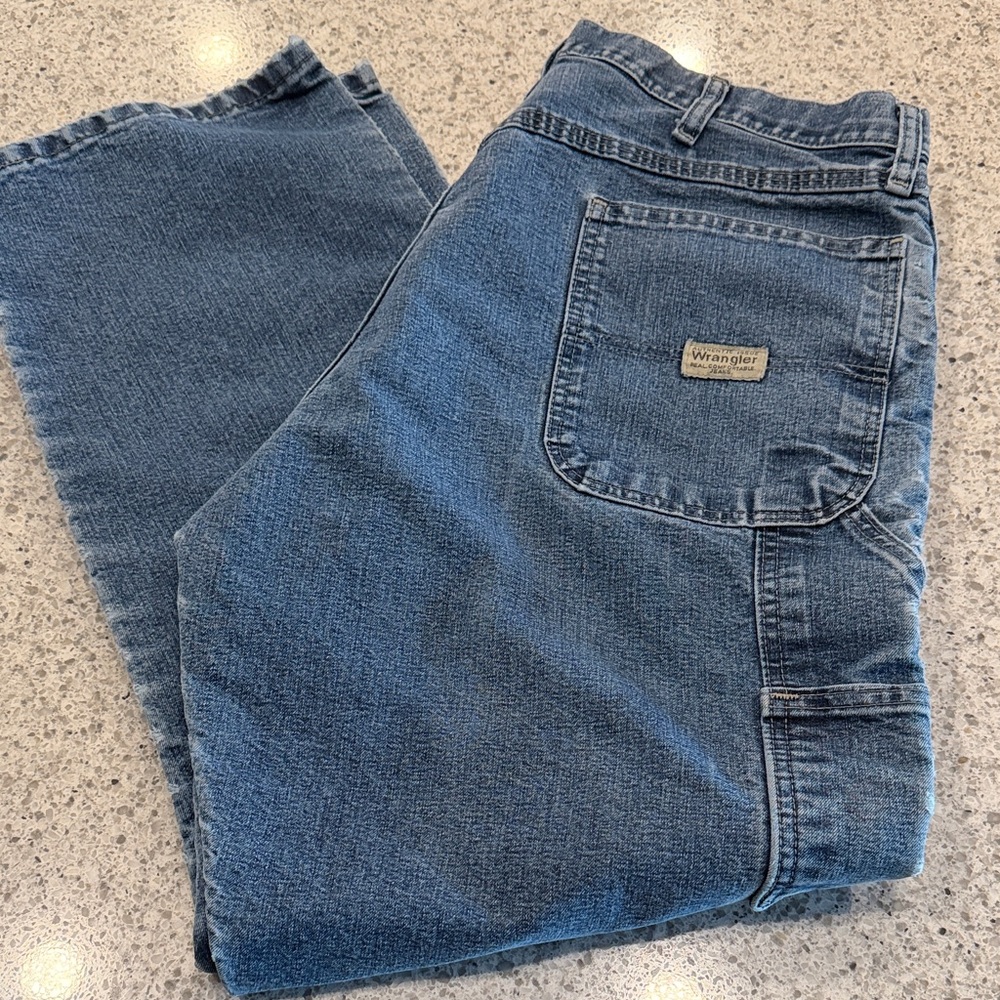 36x30 Wrangler Men's Authentic Loose Straight Fit Carpenter Jeans Distressed